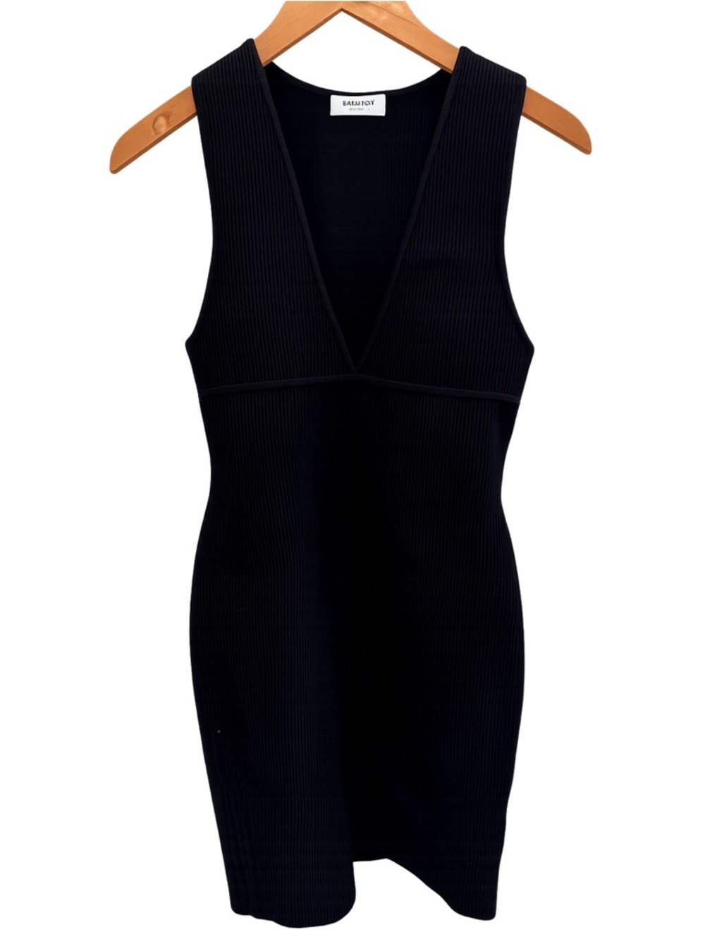 Babaton Black Ribbed V-Neck Mini Dress